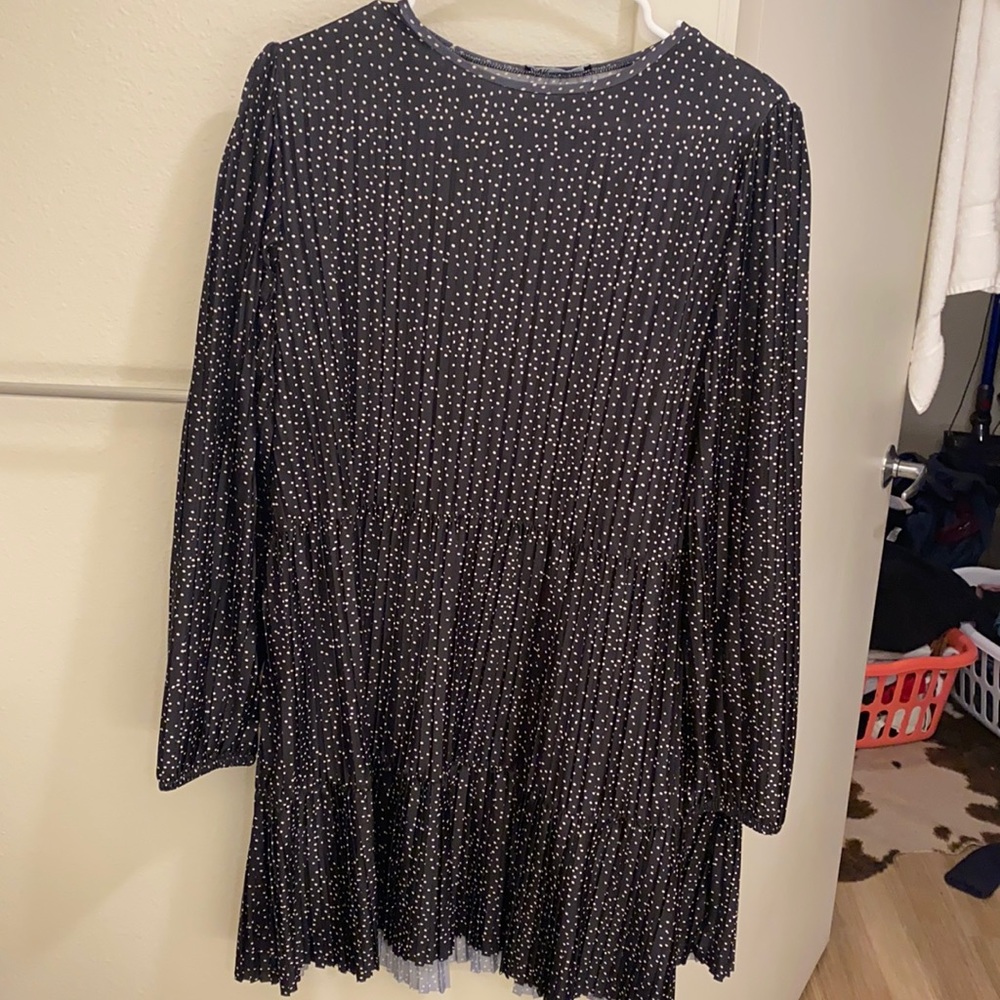 Long sleeve polka dot Zara dress, size S, navy